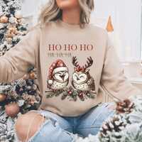 HOHOHO Owl Christmas Sweatshirt Women, Funny Retro Owl Crewneck, Cute Santa Owl Holiday Sweater, Vin