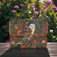 Mystic Owl Moon Canvas Satchel Bag, Cottagecore Astrology Handbag, Animal Woodland Crossbody Shoulde