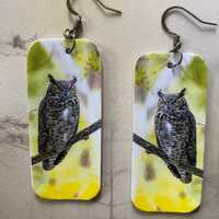 Great Horned Owl Earrings, Great Horned Owl, Owl Statement Earrings, Paper Earrings, Alcohol Ink Art