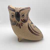 Vintage 1989 Hand-Painted Mexican Pottery Owl: Signed Folk Art Figurine
