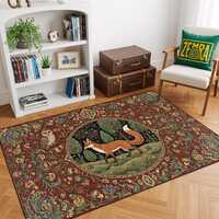 Art Nouveau Fox and Owl Rug – Vintage Forest Animal Carpet with Ornate Floral Pattern, Classic