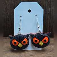 NWT Halloween Black Owl Earrings Sparkle Owl Dangle Drop Light Weight Fashion Costume Jewelry Handma