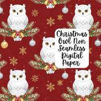 Red Christmas Owl Digital Paper l Christmas Owl Non Seamless Pattern for Crafts Scrapbooking Digital