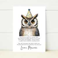 Owl Birthday Party Thank you for coming Note Card Printable Digital E invitation Editable Template Z