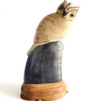Vintage Hand Carved Buffalo Horn Owl Figurine: Detailed Bird Sculpture