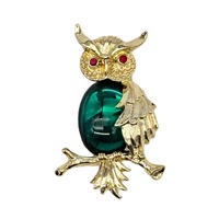 1960s Gerry's Owl Brooch -Gold Tone Jelly Belly Pin
