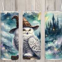 Seamless Fantasy Wizard Owl & Magic Academy Book Lover Design, Books 20 oz Skinny Straight Tumbl