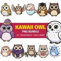 Kawaii Owl PNG Bundle | Cute Cartoon Owl Clipart Pack | Adorable Kawaii Owl PNG Files for Cricut, Su