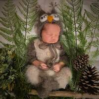 Newborn owl costume Halloween outfit knit crochet suit romper bonnet hat cap infant sitter baby girl