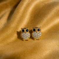 Avyakt Trinkets Sparkling Owl Stud Earrings – Gold Plated Stainless Steel, Anti-Tarnish, 6-Mon