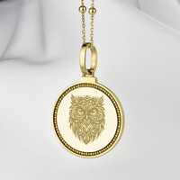 14K Solid Gold Owl Necklace - Tribal Animal Pendant