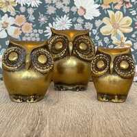 Set of 3 Brass Owls &ndash; Vintage Graduated Ornaments, Woodland Home Styling