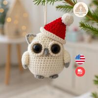 Crochet Pattern Amigurumi Owl: Santa Hat Holiday Ornament (PDF Pattern)