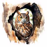 Owl in Tree Clipart, Forest Bird Images, 10 Watercolor Clip Art, Printable JPGs, Instant Download, C