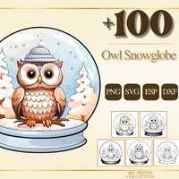Owl Snowglobe Christmas PNG Bundle – 100+ Cricut & Silhouette Files, SVG, DXF, Eps –