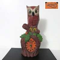 Marked Hand Painted Ceramic Owl Table Clock. Still Working. House Furnishing Interior Mantle Decor, 