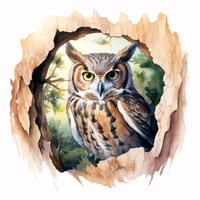 Owl in Tree Clipart, Woodland Bird Images, 10 Watercolor Clip Art, Printable JPGs, Instant Download,