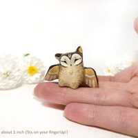 Curious Owl Figurine – Tiny Clay Sculpture – Miniature Bird Totem – Small Handcraf