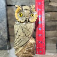 This Antique Marble Owl, carved in the 1920’s, stands perched on a log gazing out with its pie