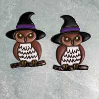 Handmade polymer clay owl with a witch hat earrings.