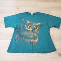 Vtg Single Stitch Painted Spotted Owl 90's USA Green Short Sleeve Shirt Medium