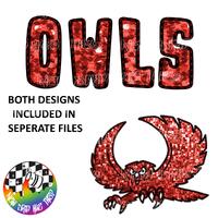 Owls School Mascot Sequin Shirt PNG: Cute Faux Sequin Owl Design, Sublimation DTF Digital Download, 