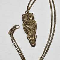 Vintage Brass Tone Owl 24" Necklace E-1-4