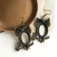 10pcs Owl Earrings Blanks, 20x30mm Oval Dangle Earrings Base, Drop Earrings Bezel Cups Trays ,Caboch