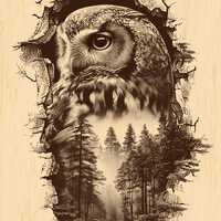 Owl Engraving PNG | Forest Wisdom Wood Art | Mystic Wildlife Laser Design | Rustic Engraving Print f