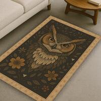 Owl Rug With Flowers Pattern Rug | Artistic Rug | Owl Floral Rug | Vintage Style Rug | Maximalist Ho