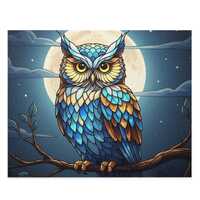 Puzzle, Stained Glass Owl Moonlight Jigsaw, 120-500 Pieces, Mystical Bird Branch Night Sky, Unique D