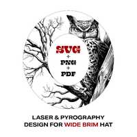 Owl on Branch Hat Burning Design: Wide Brim, Laser & Pyrography (SVG, PNG, PDF)