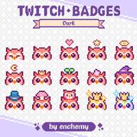 Cute Owl Head Pixel Art Sub / Bit Badges for Twitch (Digital Download)