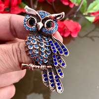 Blue Rhinestone Owl Brooch Pin: Vintage Style Jewelry Gift