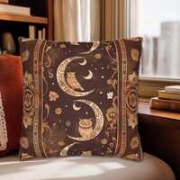 Boho Owl Crescent Moon Throw Pillow &ndash; Celestial Henna Floral Design