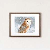 Barn Owl Snowy Art Print Winter: Watercolor Bird Painting
