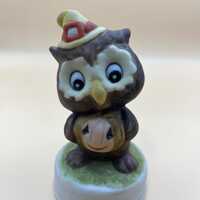 Vintage Halloween Owl Witch holding spooky pumpkin Ceramic Figurine