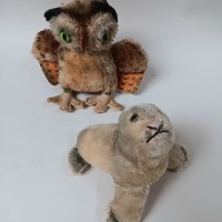 Vintage Steiff 'Wittie' Owl and 'Robby' Seal Plush Toys