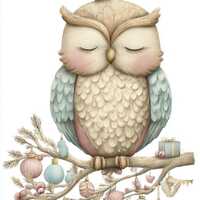 Little Sleepy Owls, Winter Owl Clipart, Pastel Holiday PNG, Woodland Bird Illustration, Cozy Festive