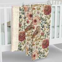 Owl Autumn Floral Sherpa Fleece Blanket
