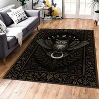 Gothic Owl Moon Phases Rug – Black Baroque Carpet – Mystical Nocturnal Decor – Vin