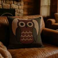 Folk Art Owl Pillow, Decorative Throw Cushion, Boho Chic Home Accent, Handwoven Textile Tapestry, Un