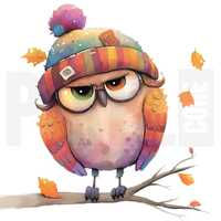11 Quirky Autumn Owl Clipart, PNG, Whimsical Fall Animal Storybook Art, Cozy Woodland Bird, Junk Jou