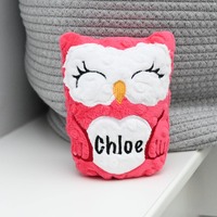 Personalized Stuffed Animal Owl-Personalized Stuffed Owl-Plush Owl-Hot pink Cuddly Owl-Soft Gift for