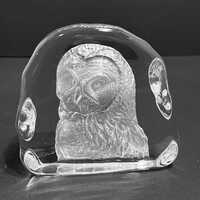 Cristal d&rsquo;Arques 24% Genuine Lead Crystal Owl Paperweight Block Figurine France