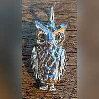 Sterling Silver 925 Owl Pendant Charm Hallmarked Textured 3D Detailed Jewelry
