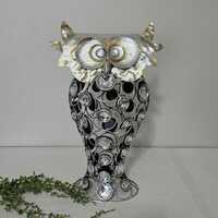 Vintage Pier 1 Imports Metal Owl With Faux Jewels 15 3/4" Tall