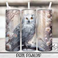 White Owl 20 oz Skinny Tumbler Wrap Sublimation Design, Instant Digital Download PNG Straight and Ta