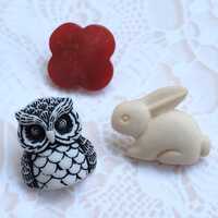 Owl, Bunny, Red Flower Vintage Novelty Buttons
