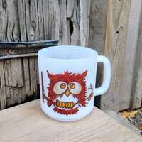 Vintage milk glass owl mug. MCM Glasbake.